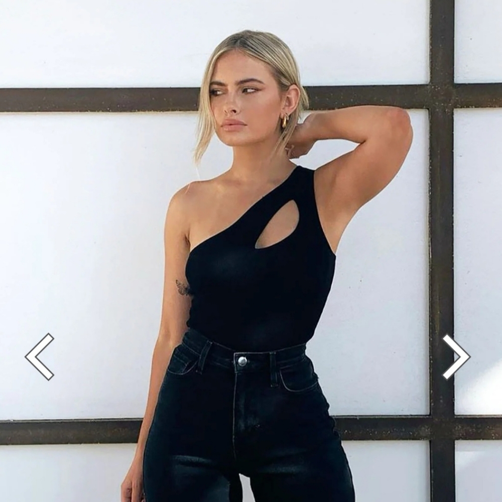 Black one shoulder bodysuit